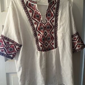 Embroidered White and Red Women's Top